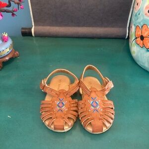 Koala Kids Baby Girl Tan Fisherman Sandals Embroidered Adjustable Strap Size 5